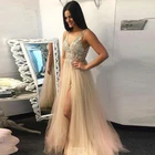 Женское вечернее платье ANGELSBRIDEP, длинное фатиновое платье Золушки, с V-образным вырезом и разрезом сбоку, для выпускного вечера, 2021