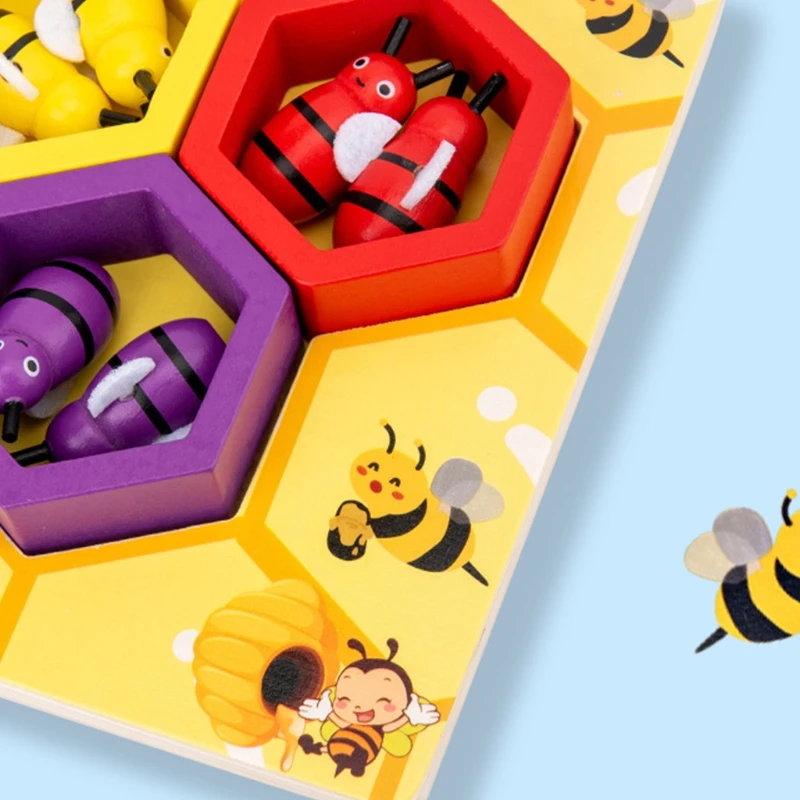 

Beehive Game Childhood Color Cognitive Clip Small Bee Toy Wooden Leaning 094F