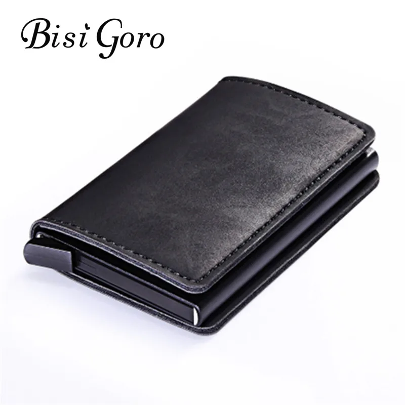 BISI GORO, металлический кошелек для карт, винтажный Чехол для карт, ID, кредитный держатель для карт, с RFID, автоматический зажим для денег, наличных, чехол для визиток