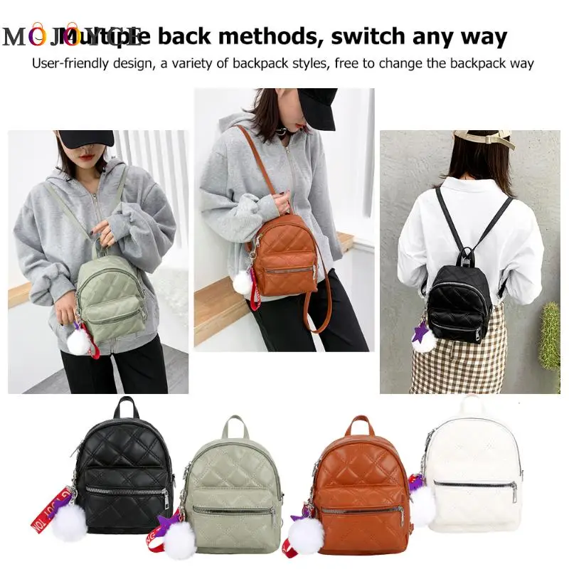 

PU Leather School Backpack Durable Hanging Pompom Shoulder Messneger Bags Fashion Casual Lattice Pattern Female Rucksack sac a