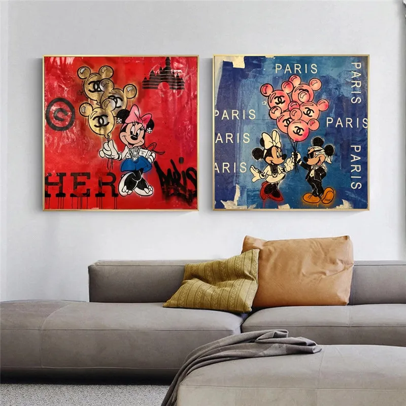 Картина на холсте Disney Микки Маус влюбленный мультфильм Модные плакаты и принты