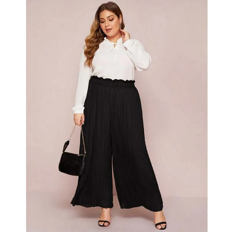 Модные женские брюки с широкими штанинами повседневные Длинные свободные