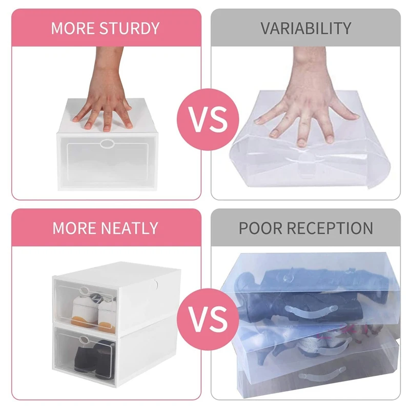 

6 Pack Stackable Shoe Storage Box, Foldable Frosted Plastic Shoe Organizer Need to Be Assembled 33X23X14cm