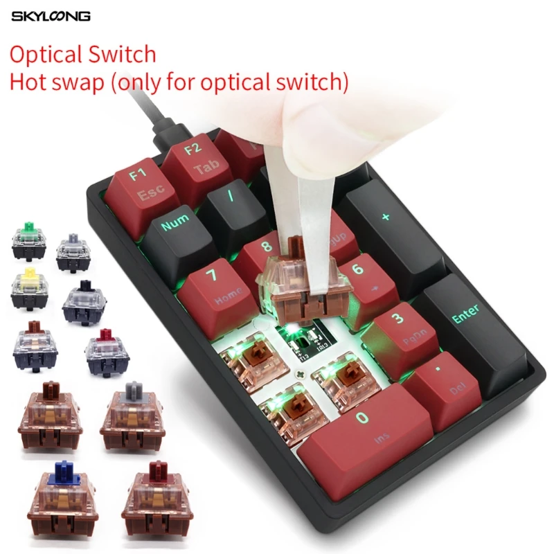 

Mini USB Wired 21 Keys Portable Numeric Keypad RGB Backlight Digital Pad Fully Programmable Hot Swappable W/ PBT Caps