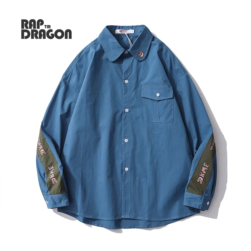 

Harajuku Men's Shirt Long Sleeve Korean Fashion Clothing Fall 2021 Lapel Solid Color Splicing Pocket Oversized Loose Cotton Top