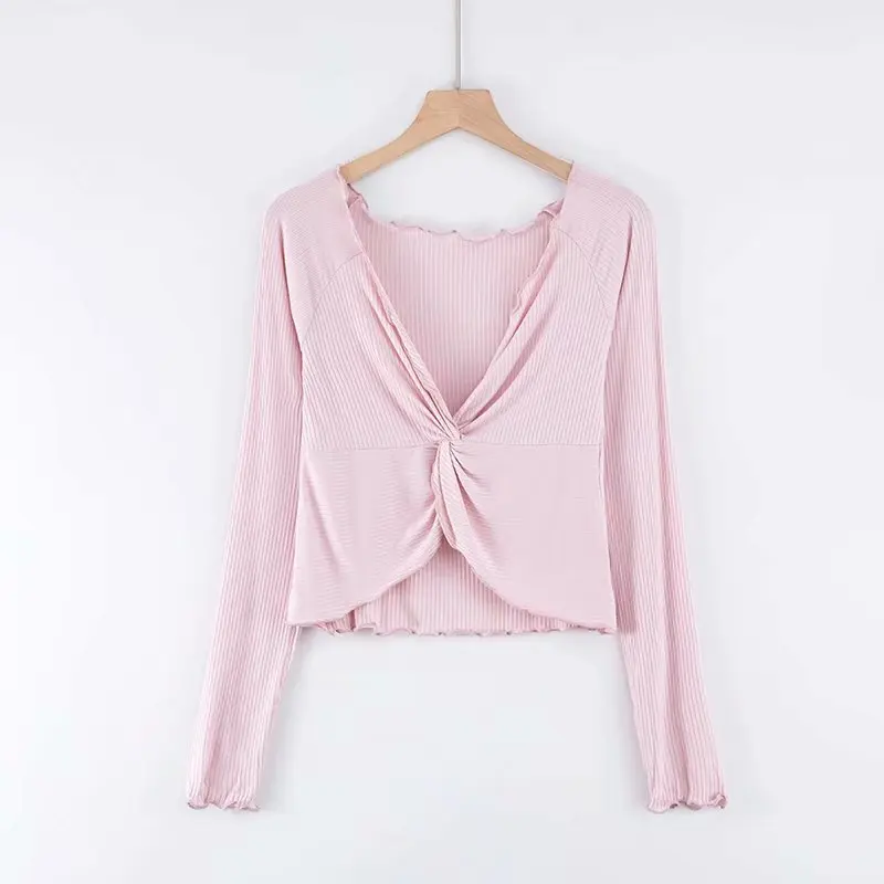 Укороченный топ рубашка с длинным рукавом Женские топы и блузки винтажный