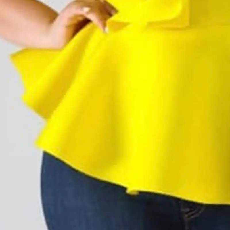 Осенняя желтая Блузка с оборками размера плюс женские топы элегантные вечерние