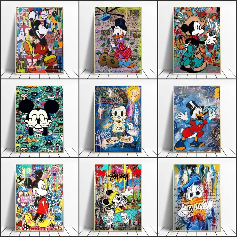 

Картина на холсте Disney, граффити, смешные картины на стену в уличном стиле с Микки и Минни для украшения дома