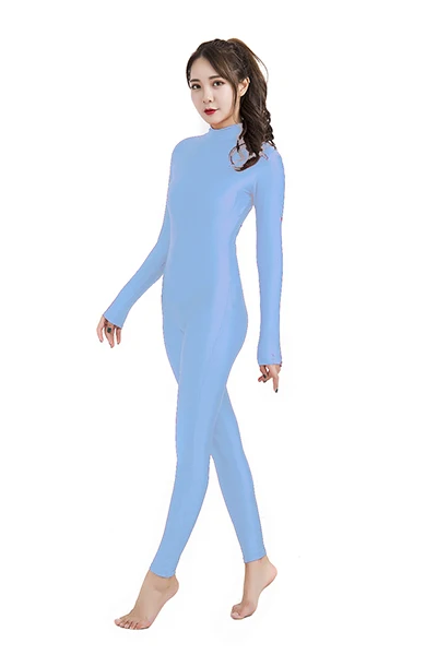 light blue Женский комбинезон с длинным рукавом, боди для балета, лайкра, спандекс, цельная водолазка, Одежда для танцев, мужские костюмы зентай - Цвет: light blue