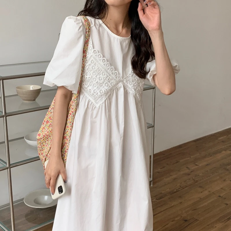 

Alien Kitty 2021 Elegant O-Neck Loose Gentle Office Lady Solid Vintage Streetwear Lace Retro Summer Long Dresses Vestidos