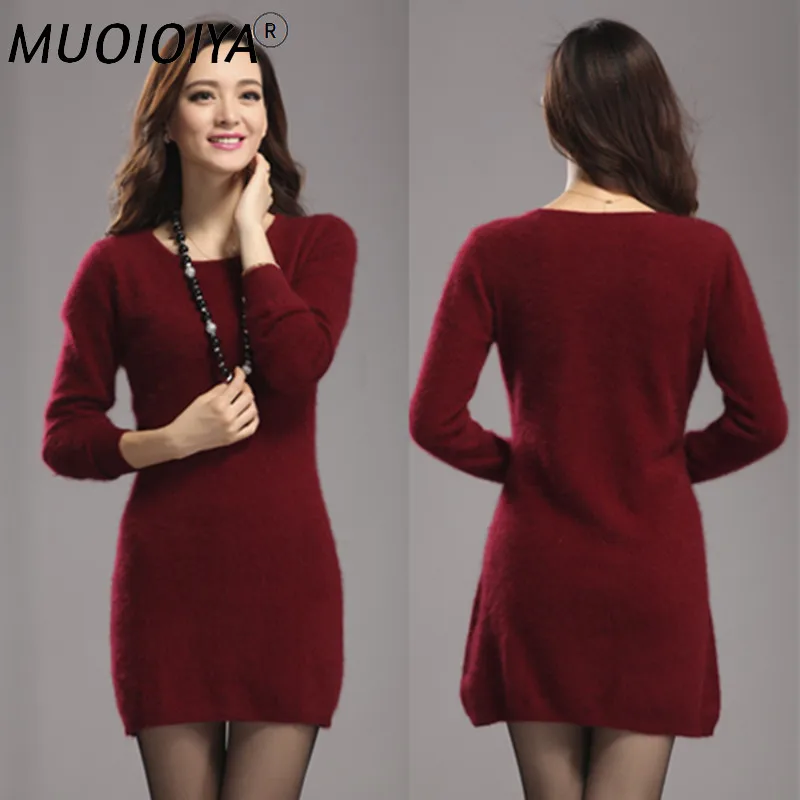 

2022 Winter High quality women dress knitted sweater dress o-neck casual warm Mini Dress women 100% mink cashmere pullovers