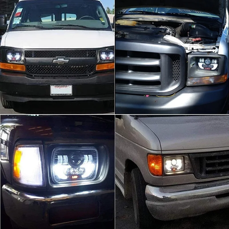 

OKEEN 60W Rectangle 7'' Led Headlights 6052 6054 H5054 H6054 Led Headlight DRL High Low Beam H4 Plug For GMC Ford Chevrolet Van