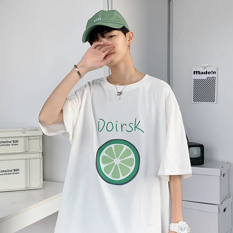

2021 Short Sleeve T-shirt Men's Summer Hong Kong Style Loose Top Korean Style Trendy 2021 New Fashion Brand Boys