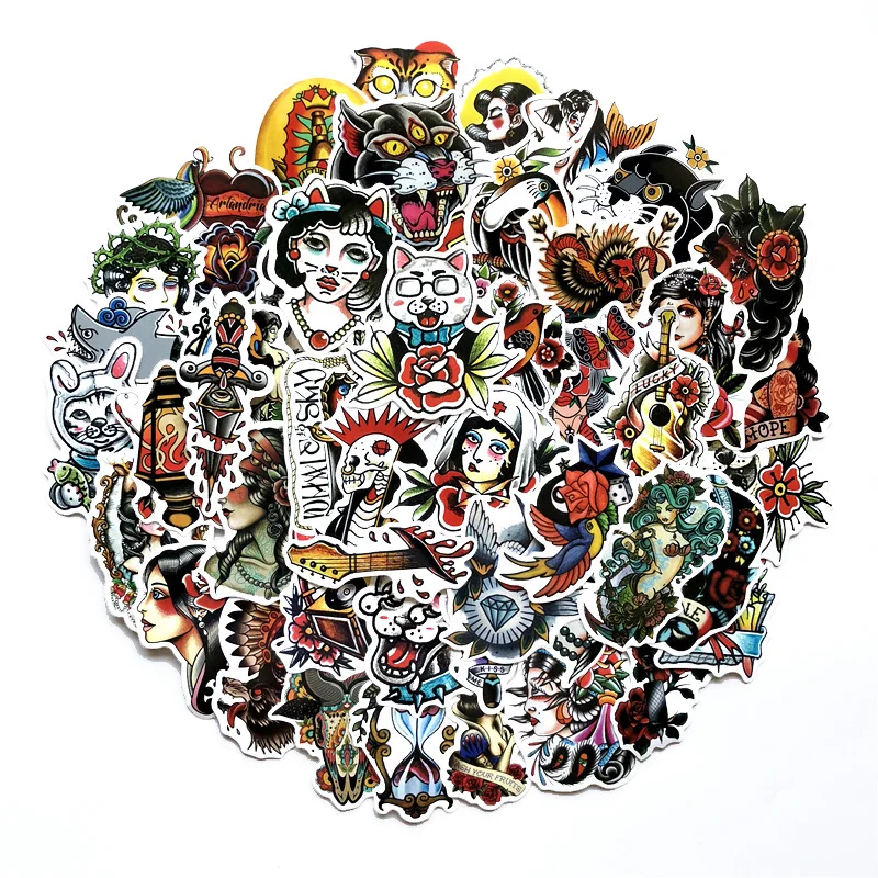 Черно белые старые школьные тату наклейки для ноутбука чемодана скейтборда