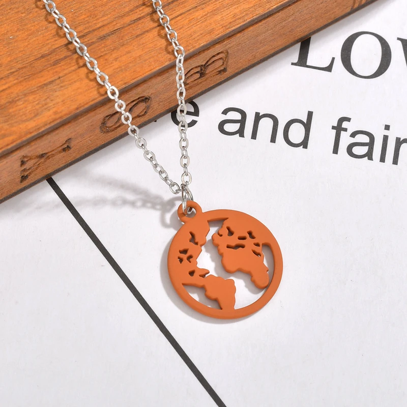 Модная круглая подвеска с картой мира длинная цепочка ожерелье черная кожаная