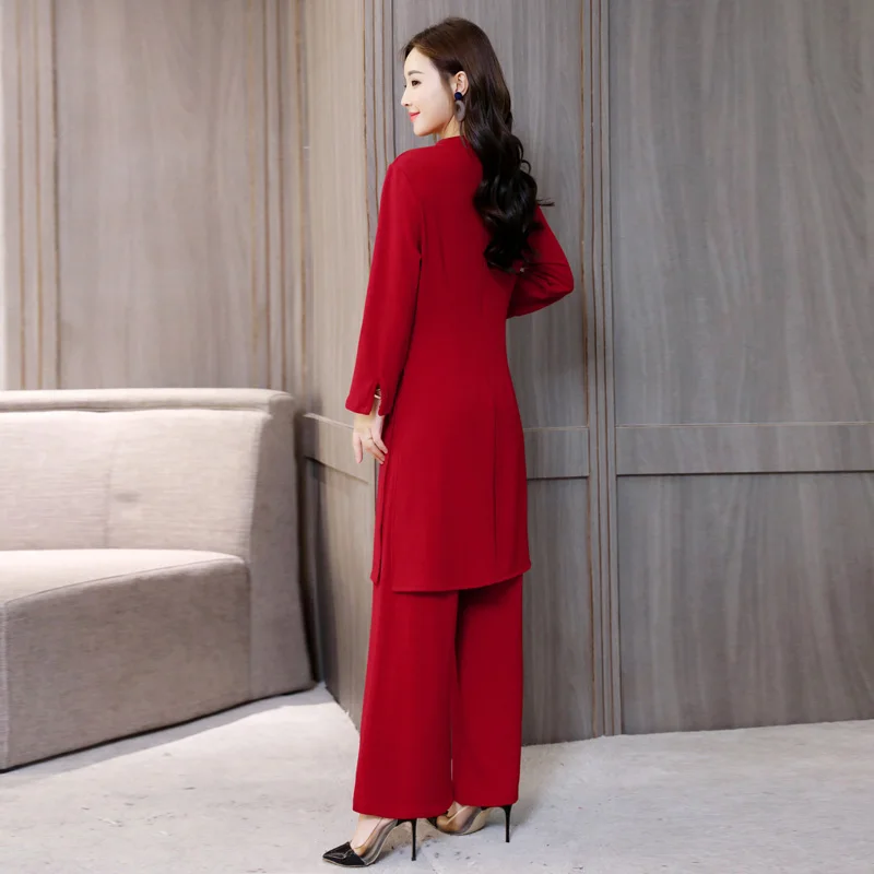 

suit fashion temperament long-sleeved Korean version showing thin Hong Kong wide-legged trousers two-piece dress female autumn