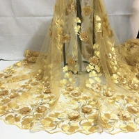 2021 hot sale nigerian african lace fabrics french guipure tulle gold line bridal lace fabric for wedding party dress 5yds hx06c