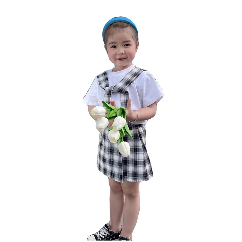 

2021 Summer New Parent-child Wear Mother and Daughter Round Neck Short-sleeved Plaid Suit Mommy and Daughter Matching Clothes