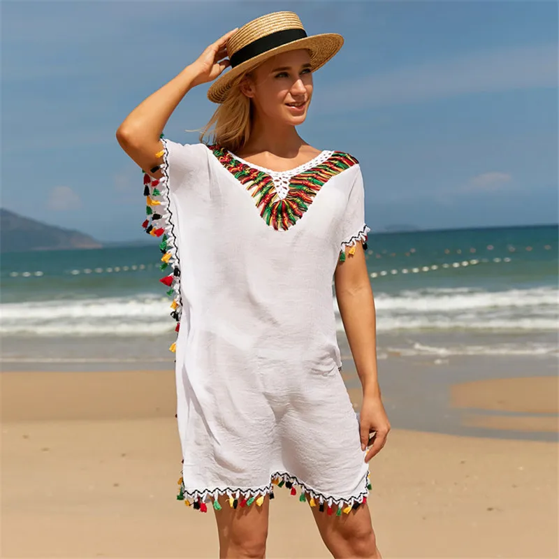 

Beach Dresses Women Tassel Crochet Bikini Cover-up Beachwear 2021 New Summer Woman Swimsuit Cover Up Ladies Print Casual Dresses