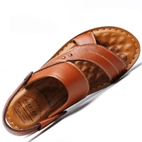 new mens beach shoes sandals slippers 2 ways to wear genuine leather shoes man fashion roman shoes casual slides high quality
