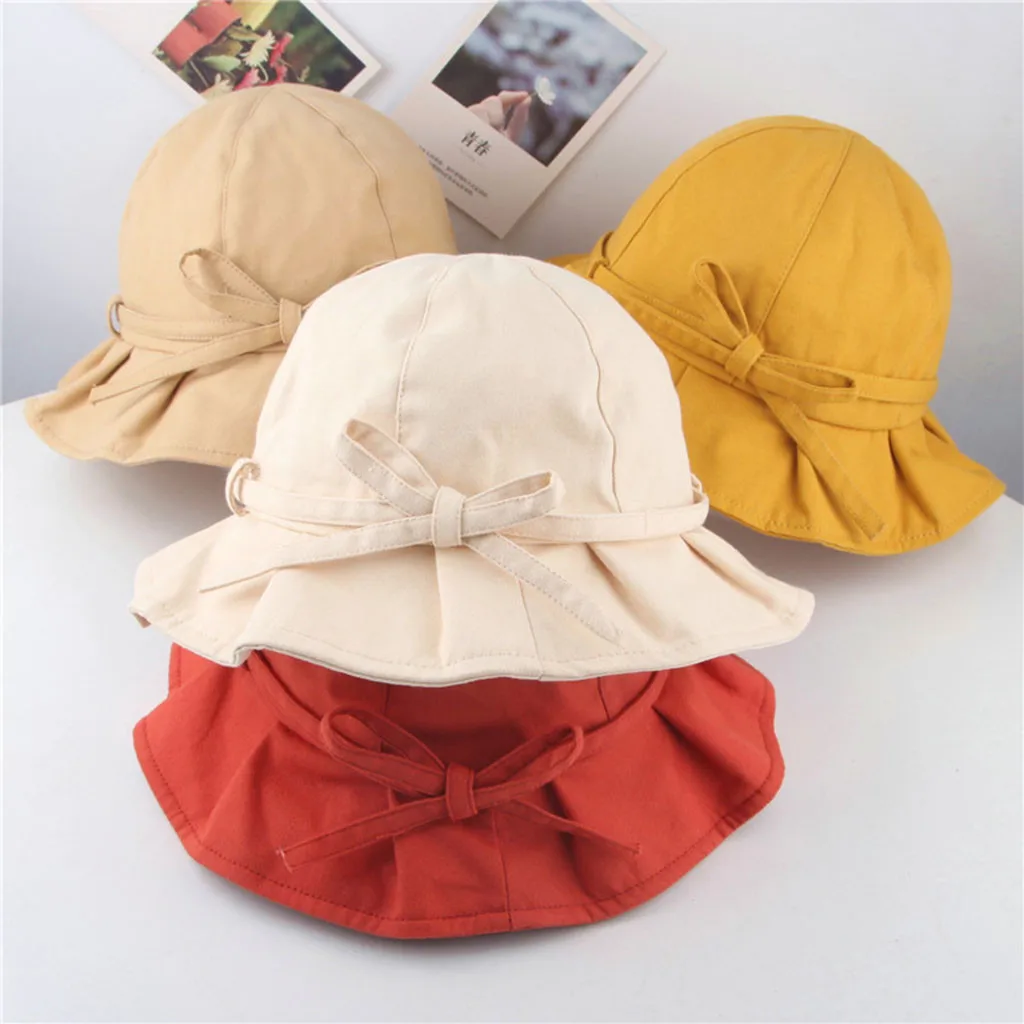 

LONSANT Toddler Baby girls fishermen Hat solid Candy color ruffle Bucket Cap lovely Kid fashion Foldable Breathable Children Hat