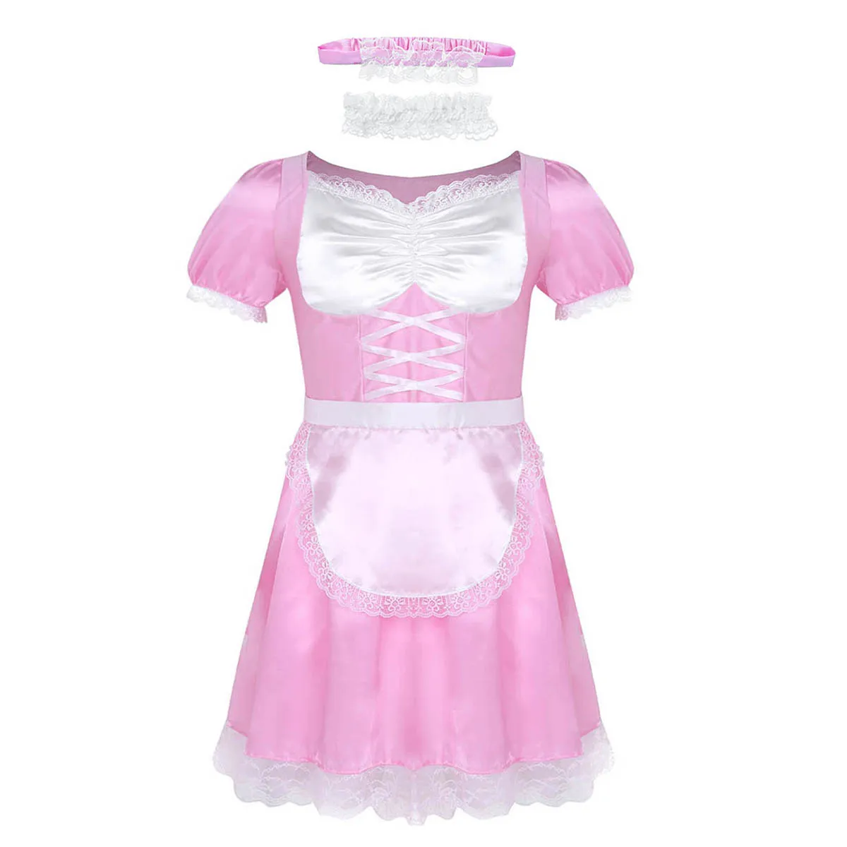Type A Pink Iiniim Мужская Неженка форма французской горничной нарядное платье сексуальные забавные костюмы Клубная одежда для вечеринок атласное платье с чокером и повязкой на голову - Цвет: Type A Pink