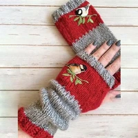 embroidered gloves monochrome female gloves autumn and winter new gloves fashion warm stitching gloves red gloves gloves women