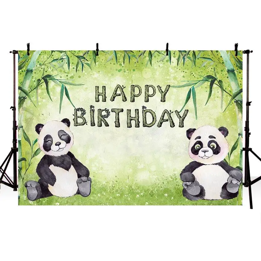 

Cute Baby Child Birthday Party Pandas Bamboo Leaves Green Color Backdrop Photography Background Telon De Fondo Para Fotografia