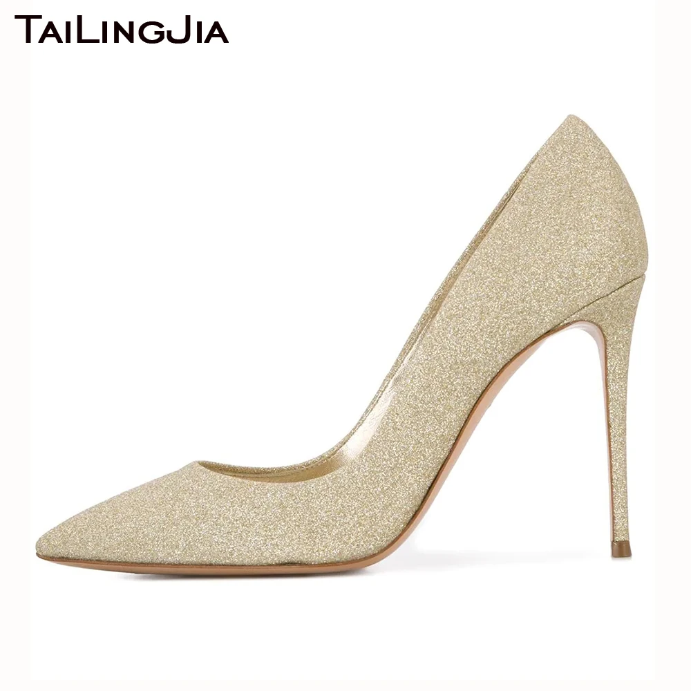 

Gold Wedding Shoes for Women Pointed Toe Silver Bridals Stiletto High Heels Party Pumps Ladies Shiny Glitter Blink Heeled Shoe