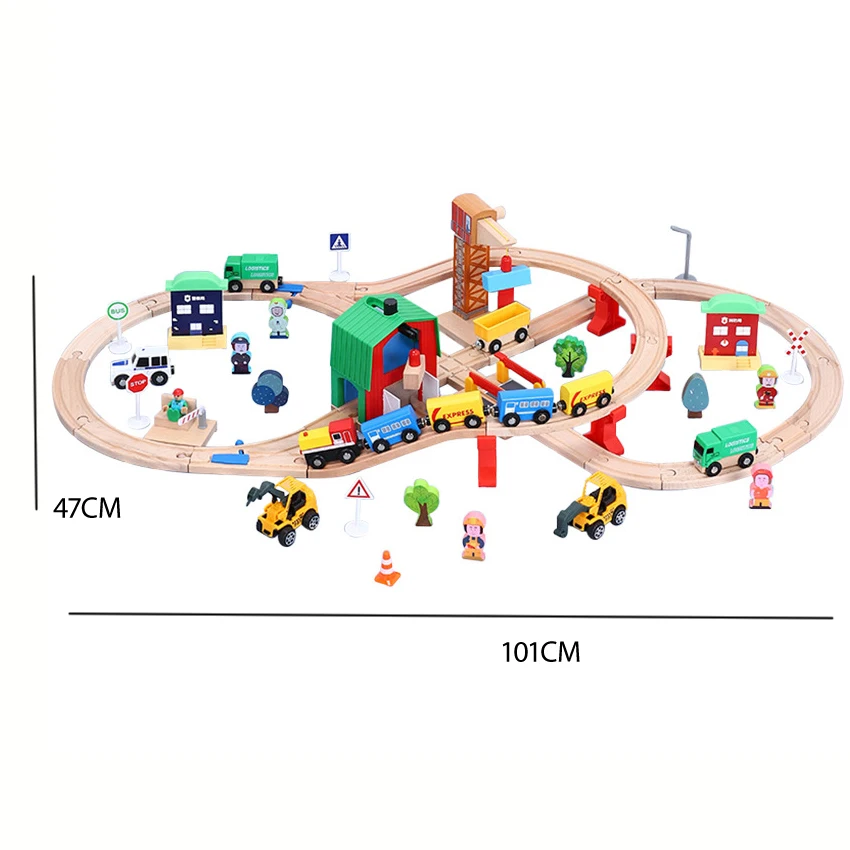 Small train shipping yard set block track train toy set compatible with wooden small train track children train game cartoon wind up rolling train track toy for children