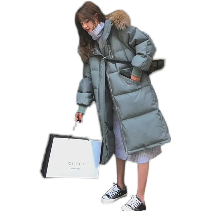 Длинный пуховик для женщин зимняя парка выше колена с хлопковой подкладкой