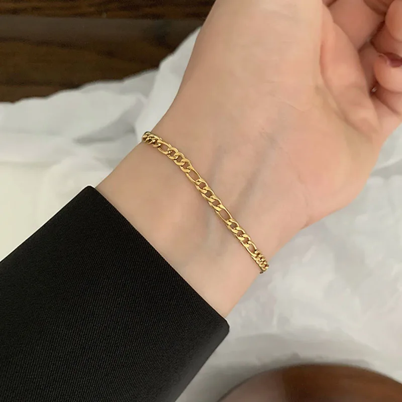 Bold figaro chain bracelet for women stainless steel gold plated simple stackable punk elegant bracelet bangle fashion 2021
