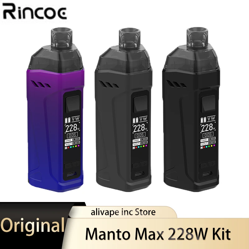 Оригинальный комплект Rincoe Manto Max 228 Вт Двойной аккумулятор 18650 картридж под 8 мл RDTA