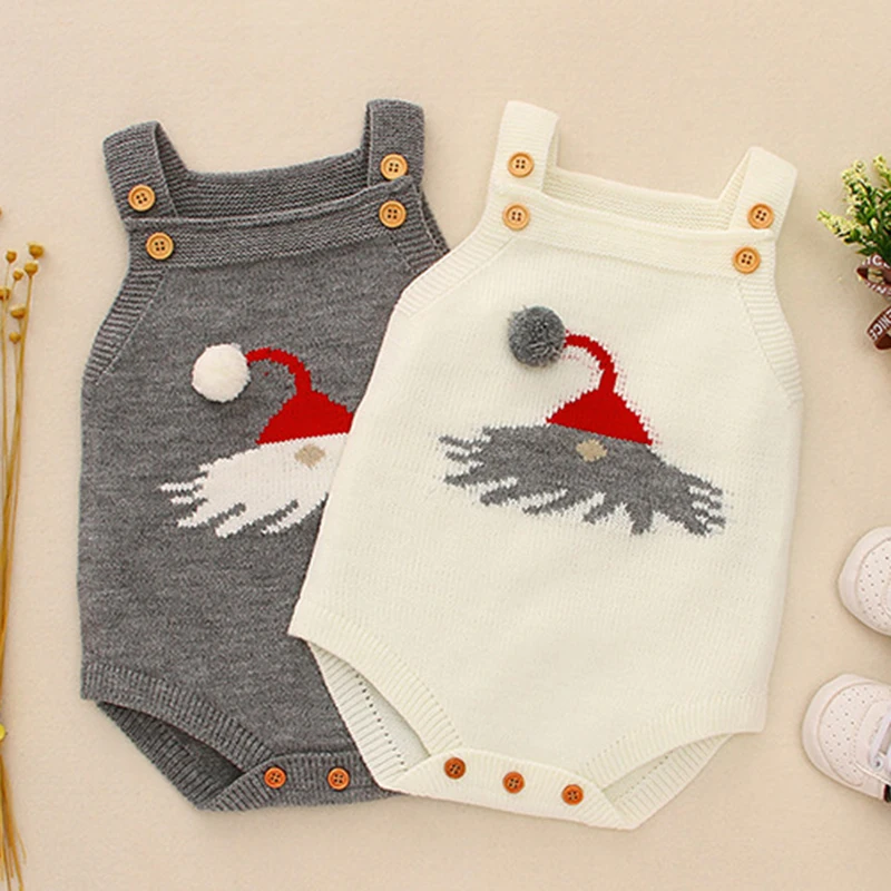 

Infant Baby Christmas Hat Romper Newborn Baby Boy Girl Clothes Vest Rompers Autumn Baby Boys Girls knitted Braces Rompers
