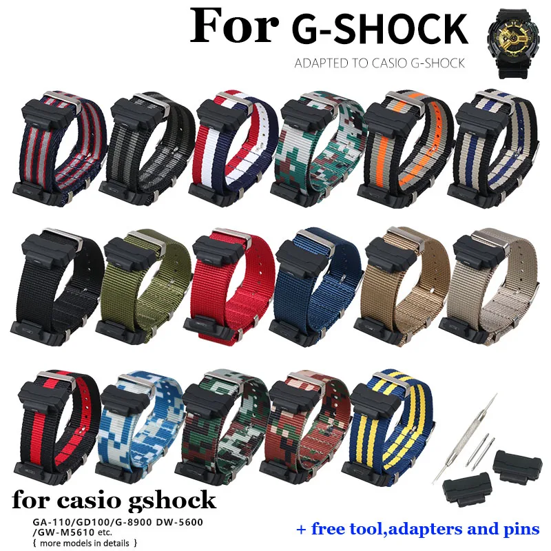 Nylon Watchband for Casio G-SHOCK Strap Wristband Gshock GA-110 300 DW6900 GD120 G-5600 GW-M5610 GLS8900 Band w Connector on = Ремешок из нейлона для Casio G-SHOCK Gshock GA-110 300 DW6900 GD120 G-5600 GW-M5610 GLS8900 с коннектором.