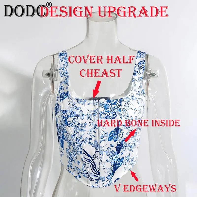 Цветочные принты синие Сексуальные вечерние женские майки с пряжкой тонкий