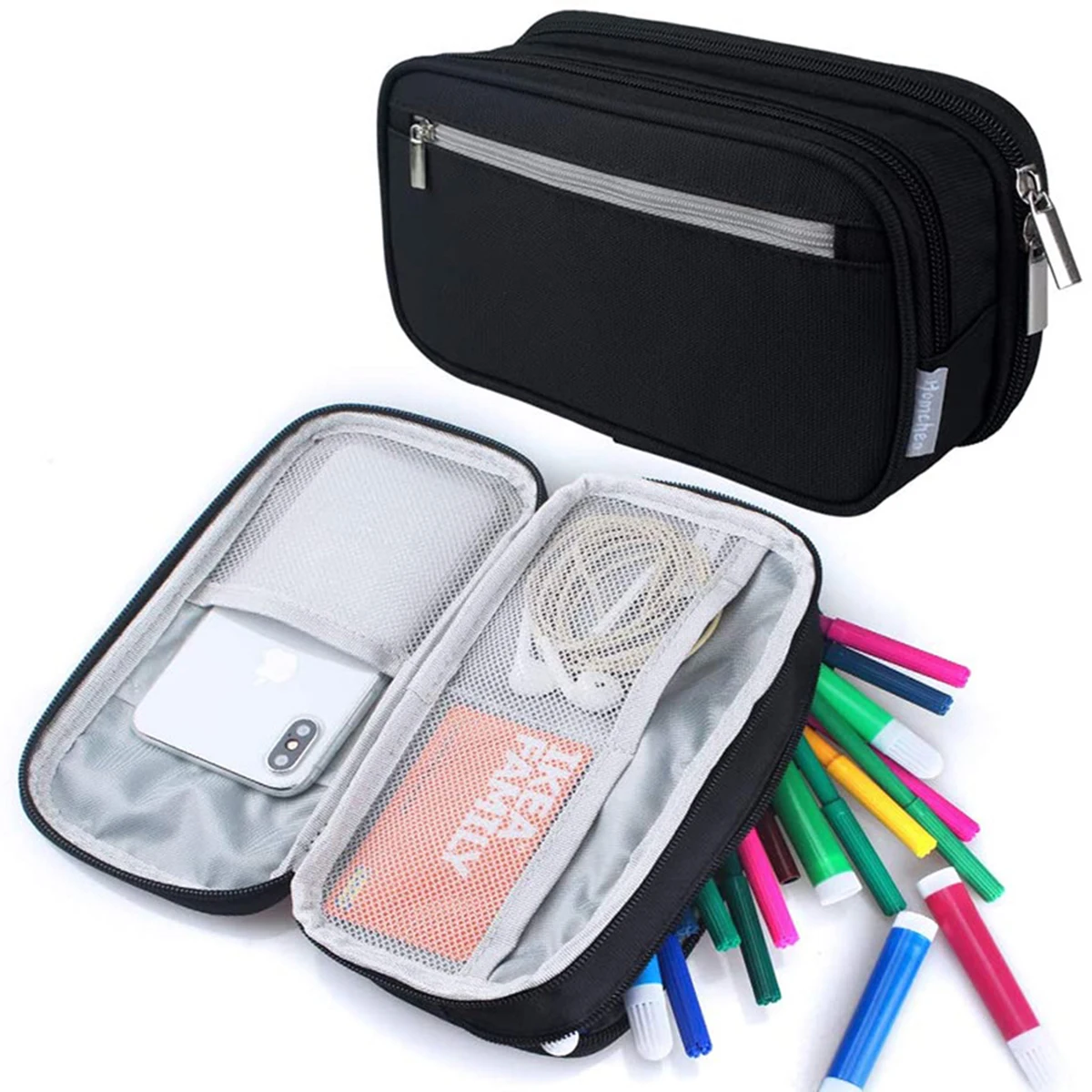 

Pencil Case Large Capacity Pencil Bag 3-Compartments Stationery Bag Pencils Organizer Multifunctional Pencil Case Office Supplie