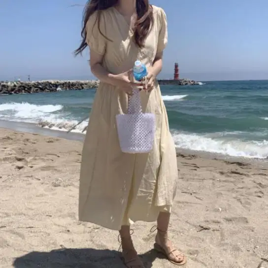 Женская летняя сексуальная длинная рубашка трапециевидного силуэта с v-образным