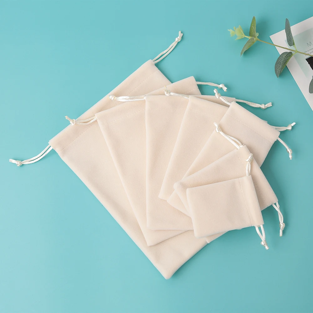 

100 Personalized Velvet Drawstring Pouches Jewelry Packaging Pouch Beige Gift Bags Chic Small Pouches Wedding Favor Custom Logo