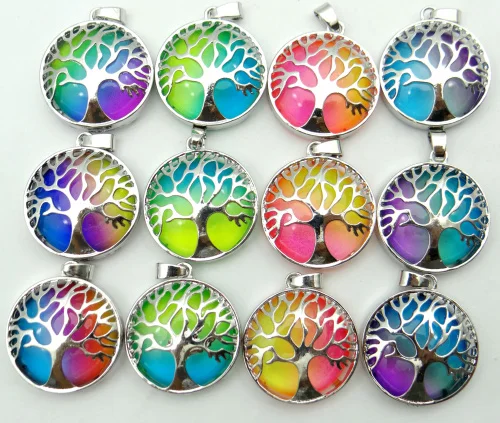 

Подвеска из натурального бирюзового камня, тигровый глаз, кварцевый кристалл, древо жизни, круглая, для изготовления ювелирных изделий, 10 шт.