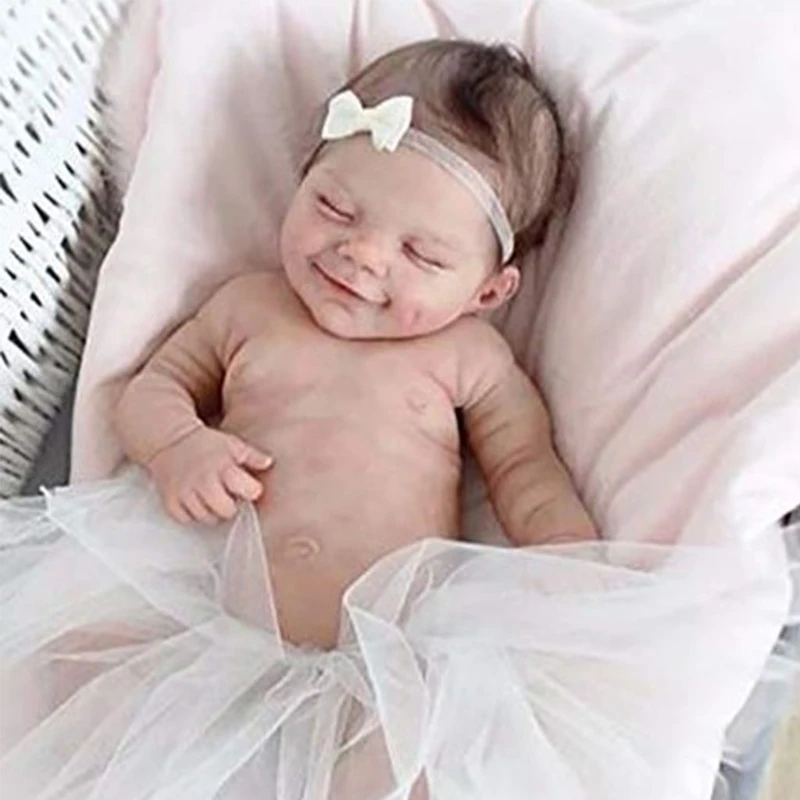 

55cm Reborn Girls Soft Body Cute Smiley Newborn Girl Doll Like Real Baby Full Silicone Easy to Clean H055