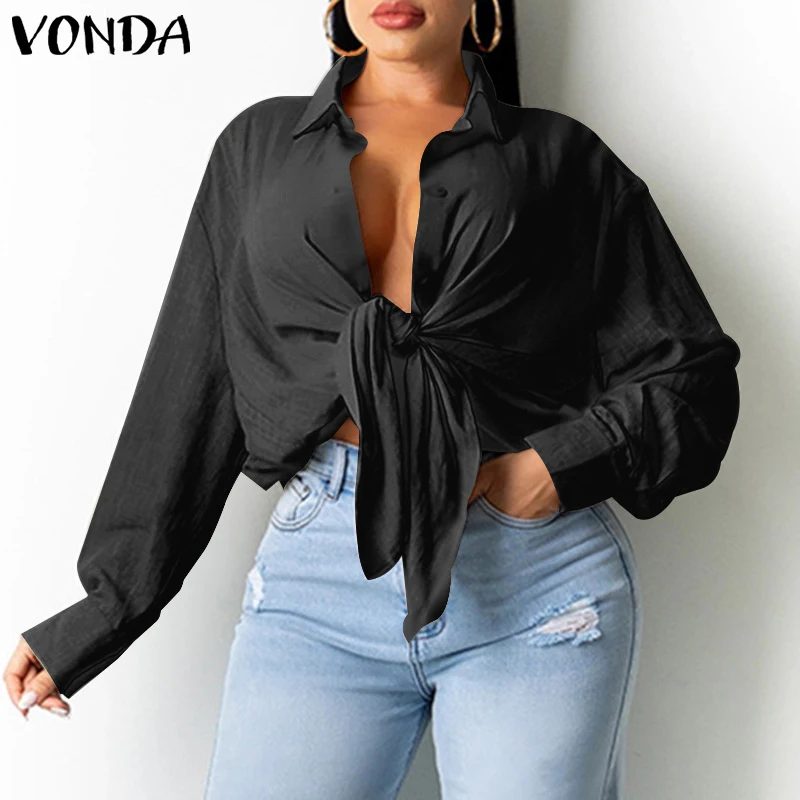 

Рубашка VONDA в стиле оверсайз, осень 2021, женские повседневные однотонные свободные топы с длинным рукавом и отложным воротником, женские блуз...