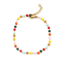 new fashion 304 stainless steel beads bracelets gold color multicolor flat round beads for girls gifts 18cm long 1 piece