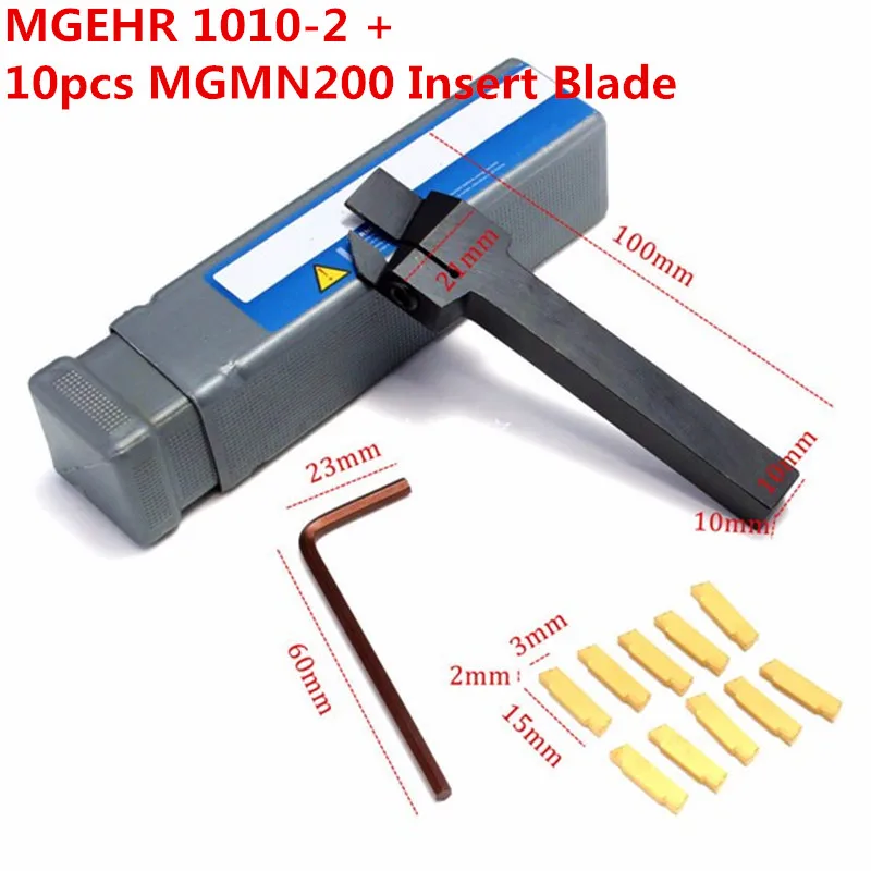 MGEHR 1010-2 MGEHR 1010-2 10x10x100 мм держатель инструмента для канавок с 10 шт. MGMN200 вставным лезвием для 2 мм резки и гаечный ключ для токарного станка токарные инструменты - Цвет: MGEHR 1010-2