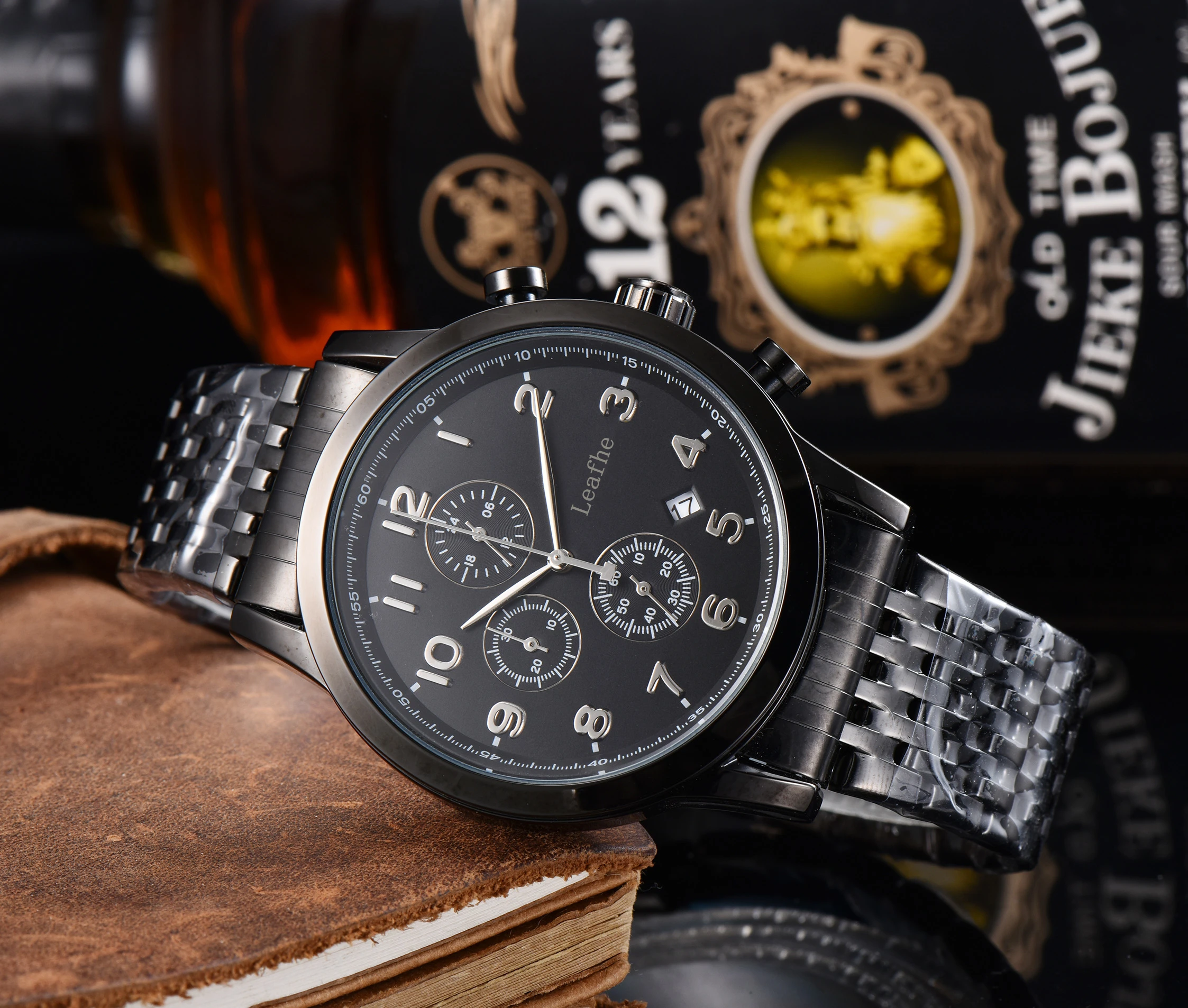

Fashion Black Clock Men's Watches Full-featured Stainless Steel Material Butterfly Clasp Quartz Watch