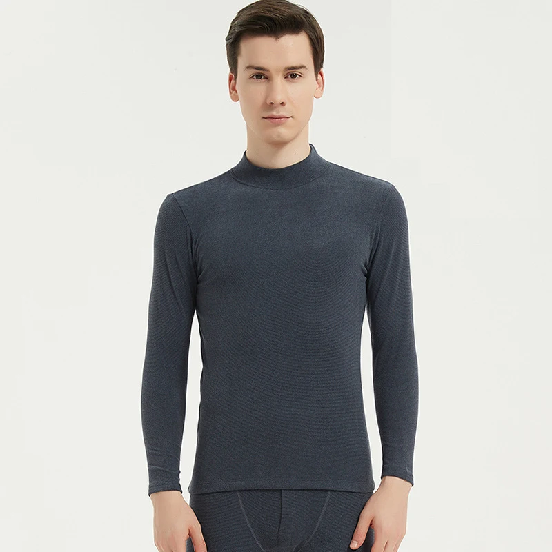 Men's Warm Suit Round Neck Autumn Clothes Autumn Pants Middle Neck Bottoming Shirt Double-sided Fleece And Woolen Underwear