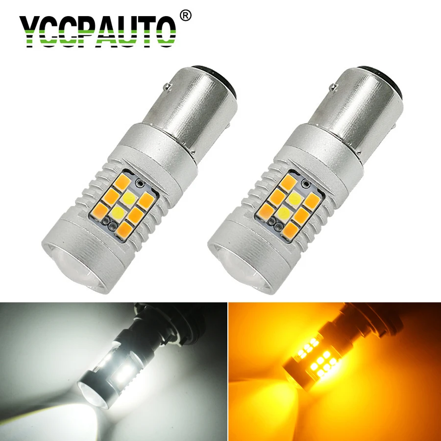 

YCCPAUTO 2Pcs 1157 Dual Color Switchback Bulbs 2835/3030 SMD BAY15D P21/5W LED Car DRL Turn Signal Lights White to Amber 12-24V