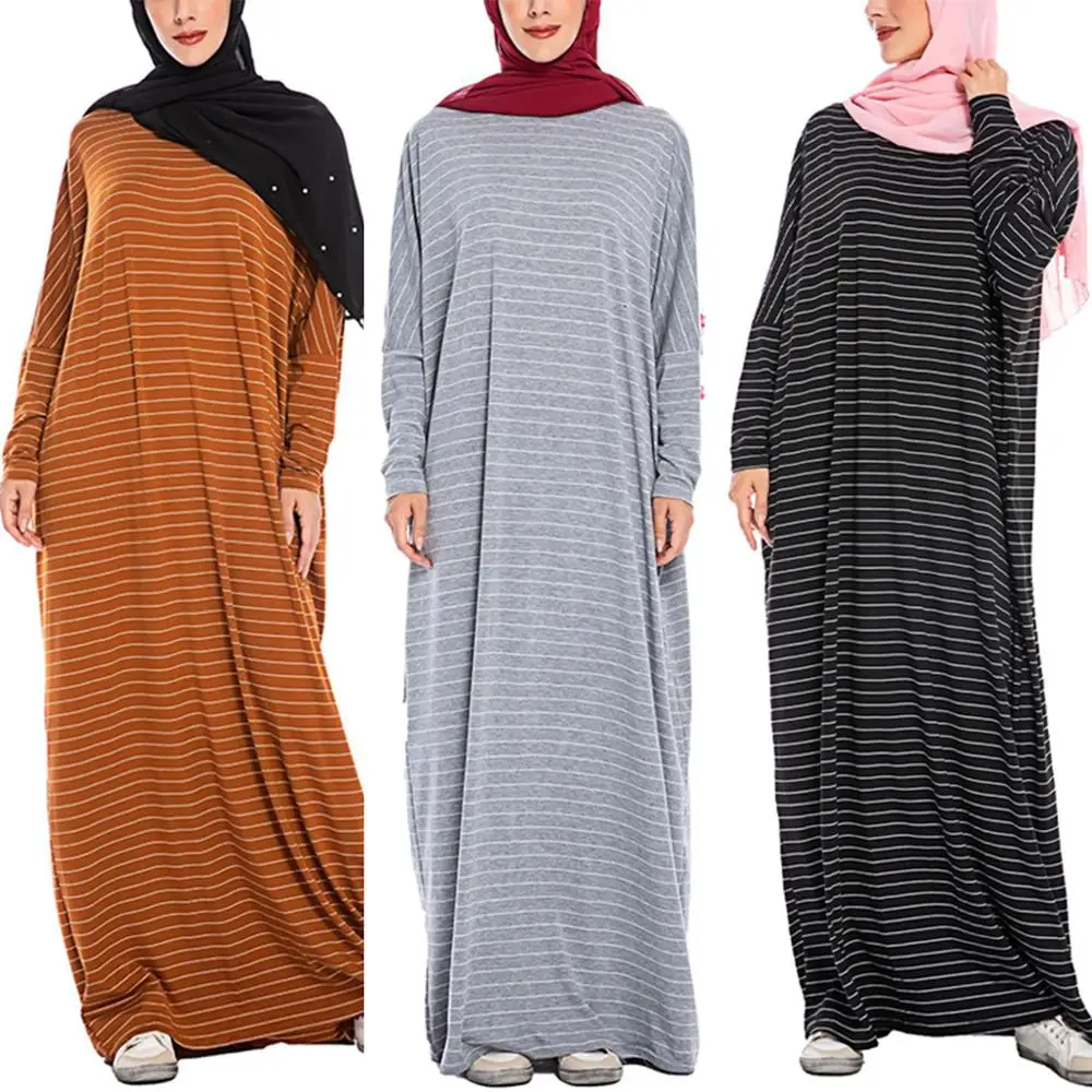 

Muslim Dress Women Ramadan Casual Family Party Dress Striped Bat sleeves Loose Women's Dresses