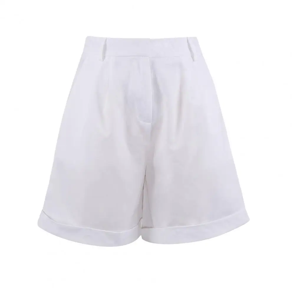 

65% Dropshipping!!Suit Short Pants Solid Color Zipper Elegant Straight Leg Pockets Crimping Shorts for Office