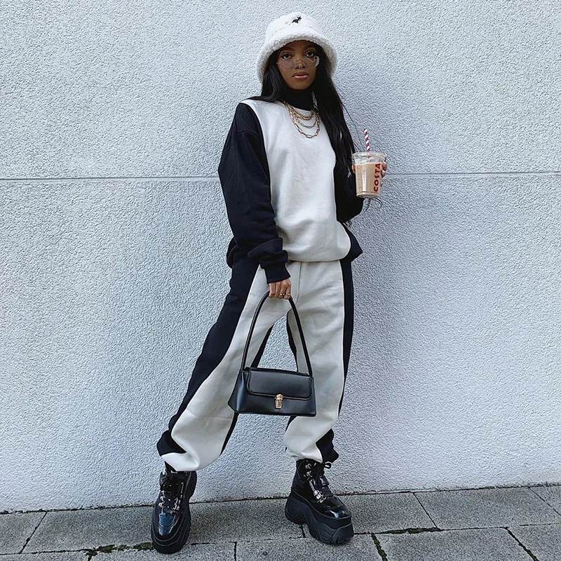 구매 FAKUNTN 여성 정장 투피스 세트 Tracksuit 가을 겨울 의류 여성 스포츠 정장 2021 캐주얼 정장 라운지웨어 투피스 세트